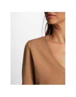 Pull manches longues col en V camel femme - Morgan