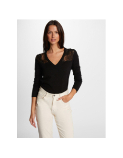 Pull col v dentelle course noir femme - Morgan