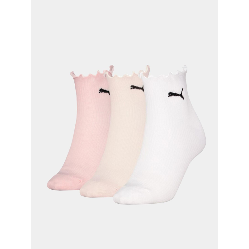 Pack 3 paires de chaussettes blanc rose et beige femme - Puma