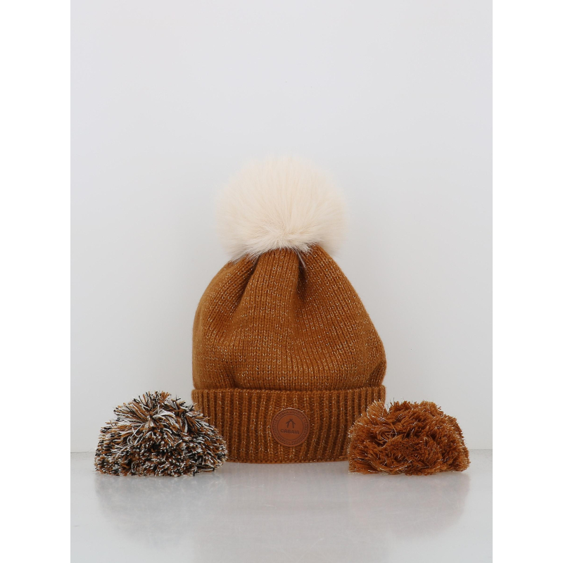 Bonnet pompons irish coffee camel marron - Cabaïa