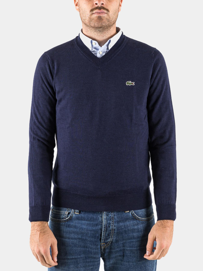 Pull fin à col en v bleu marine homme - Lacoste