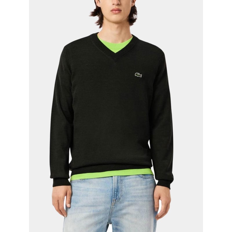 Pull fin à col en v gris homme - Lacoste