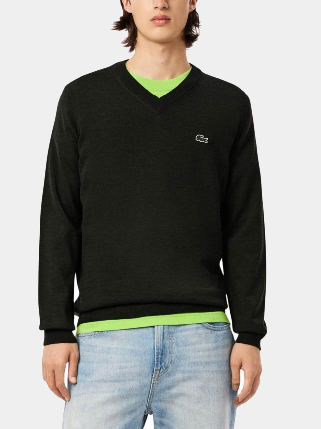 Pull fin à col en v gris homme - Lacoste