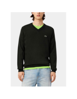 Pull fin à col en v gris homme - Lacoste