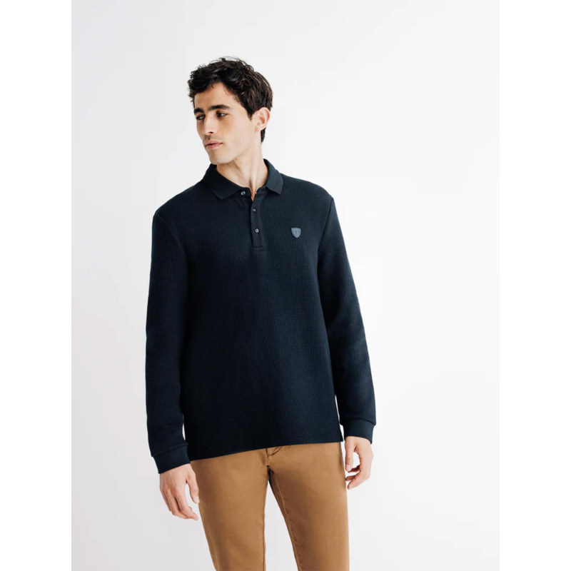 Polo à manches longues giclo bleu marine homme - Izac