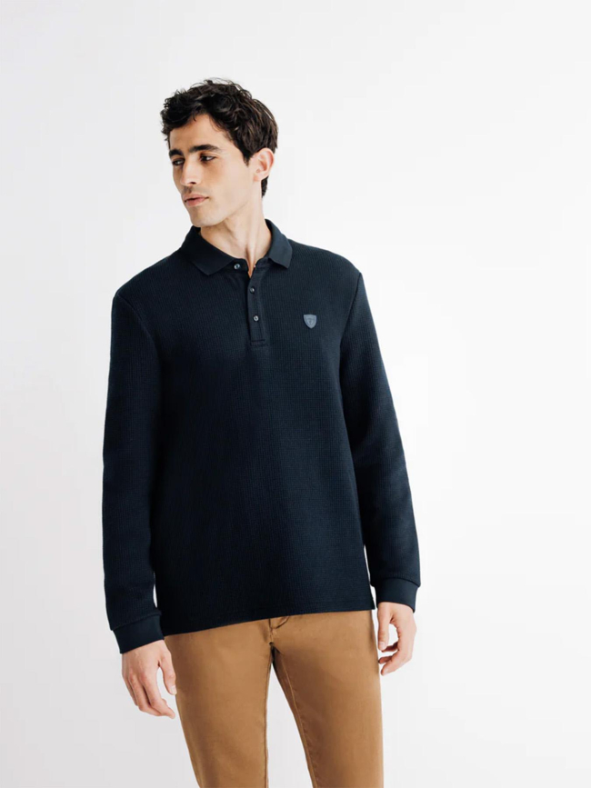 Polo à manches longues giclo bleu marine homme - Izac