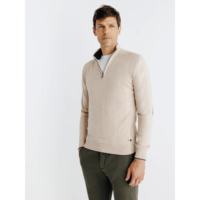 Pull col camionneur zippé beige homme - Izac