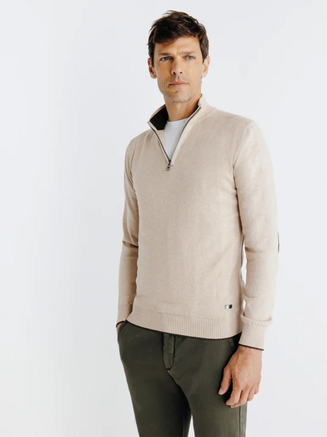 Pull col camionneur zippé beige homme - Izac