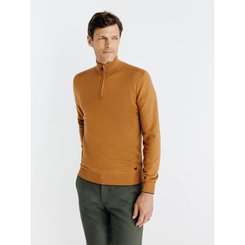 Pull à col zippé bacary marron homme - Izac