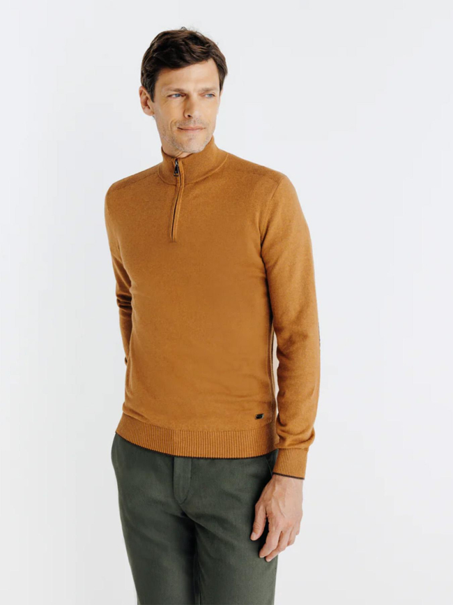 Pull à col zippé bacary marron homme - Izac