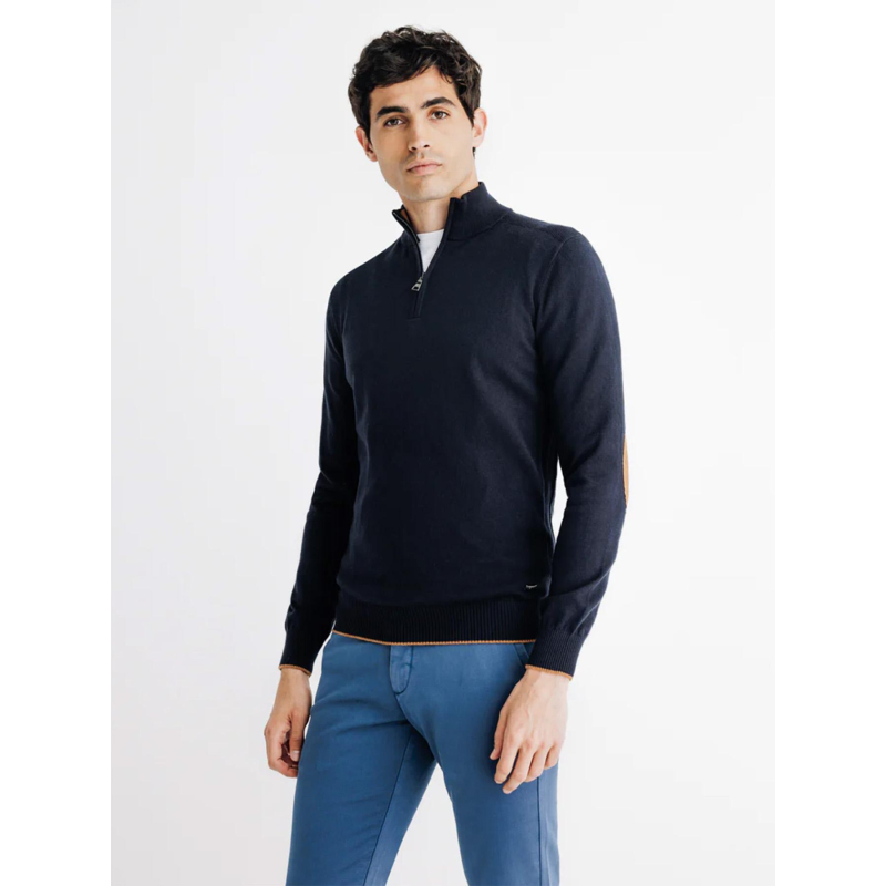 Pull à col zippé bacary bleu marine homme - Izac