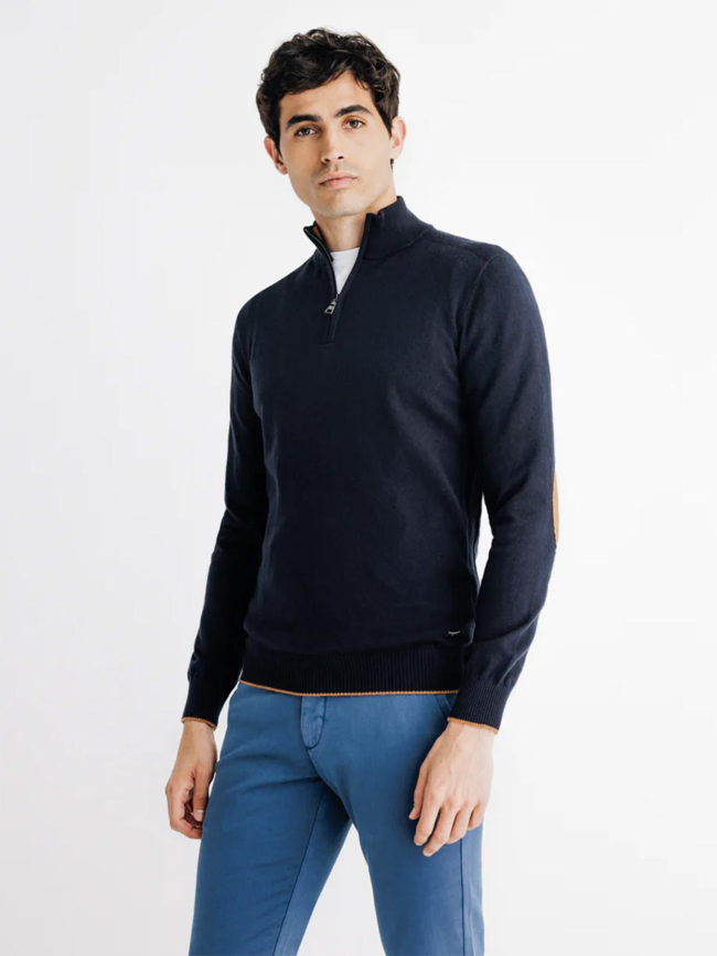 Pull à col zippé bacary bleu marine homme - Izac