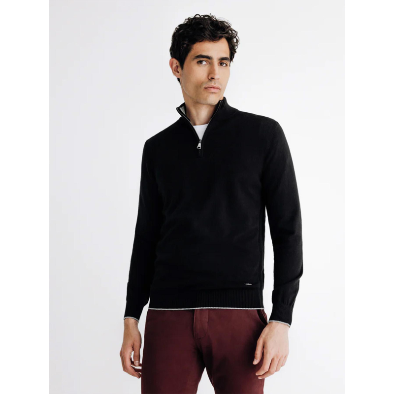 Pull à col montant demi zippé baccary noir homme - Izac