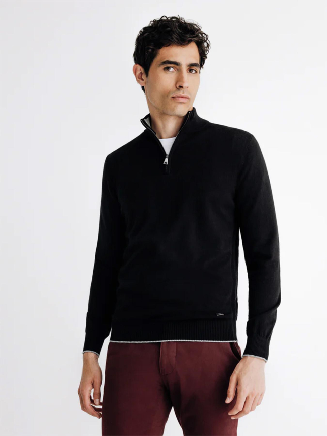 Pull à col montant demi zippé baccary noir homme - Izac